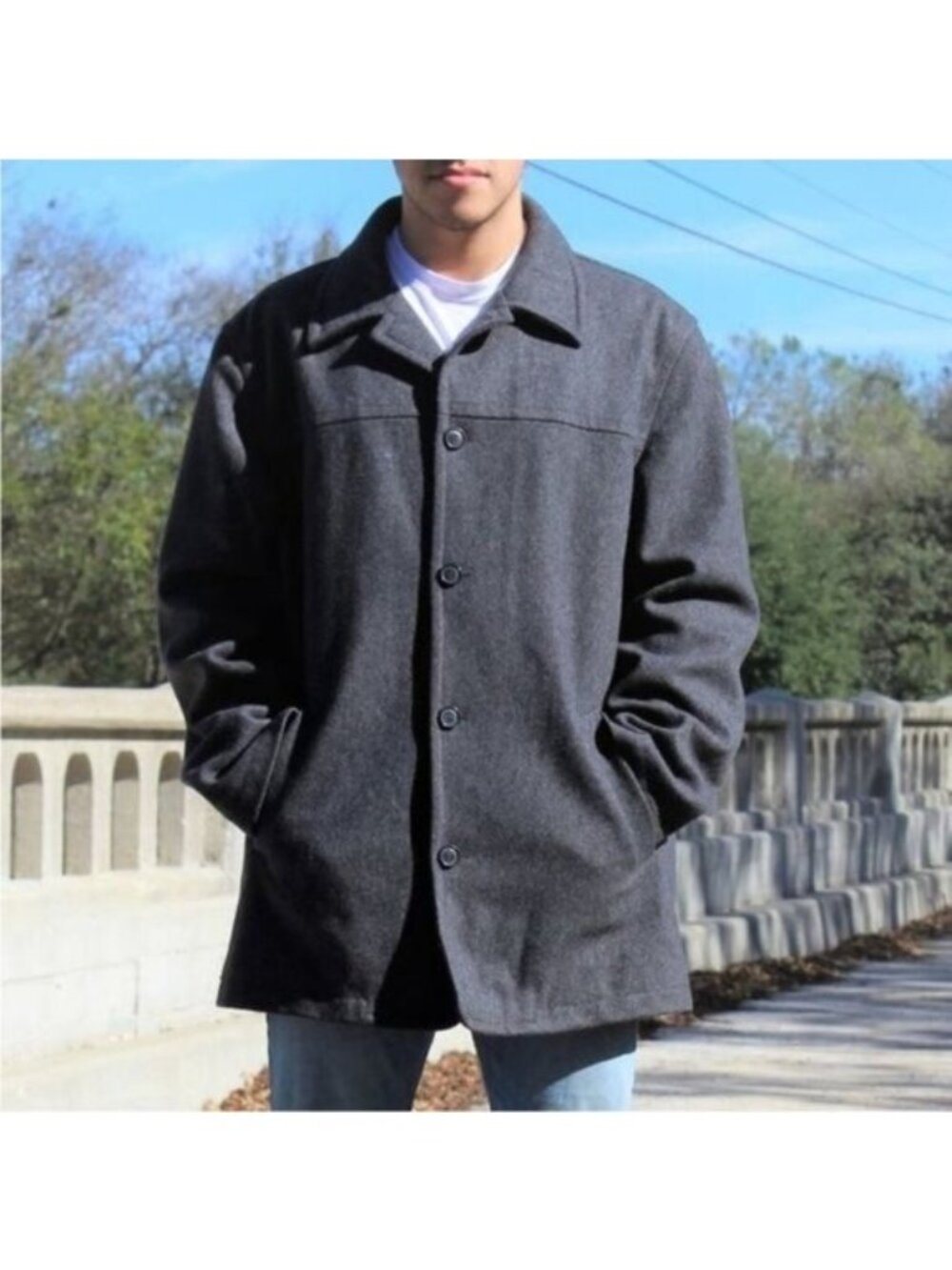 J Crew Peacoat university jacket Thinsulate Size Large Gray Wool Classic Large